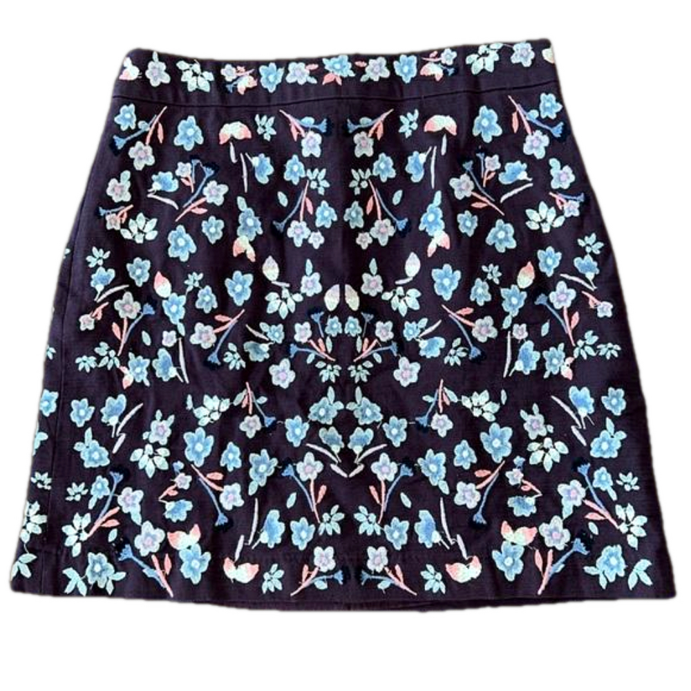 NWT: Loft: Embroidered, Maroon Skirt: Size 2